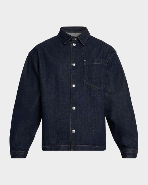 7 For All Mankind Blue Denim Snap-Front Overshirt for men