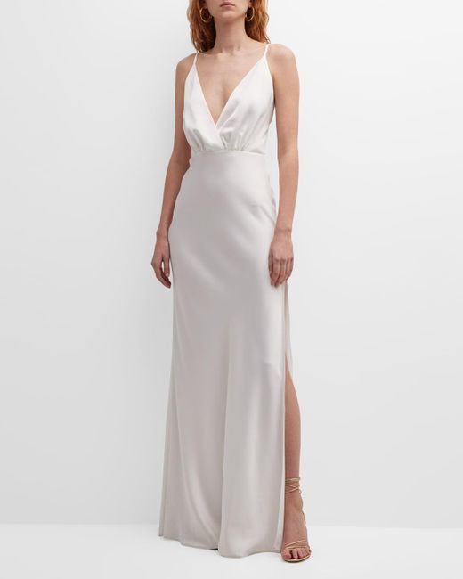 Ramy Brook Vick Sleeveless Deep V-neck Gown in White