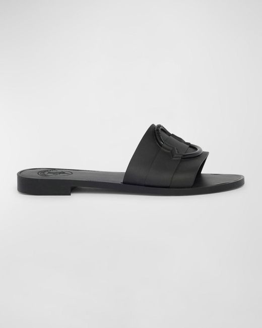 Moncler Brown Mon Rubber Logo Flat Slide Sandals