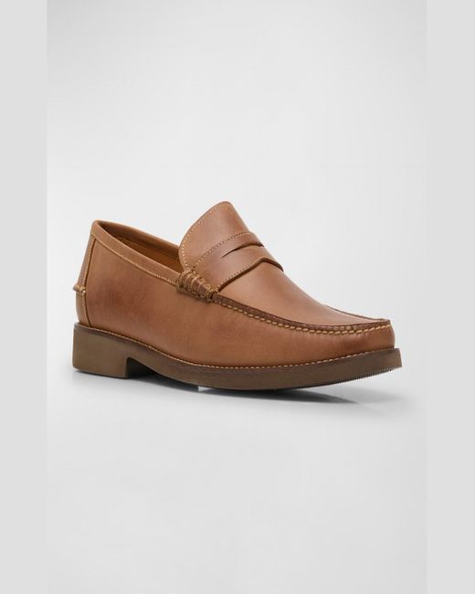 Peter Millar Brown Handsewn Leather Penny Loafers for men