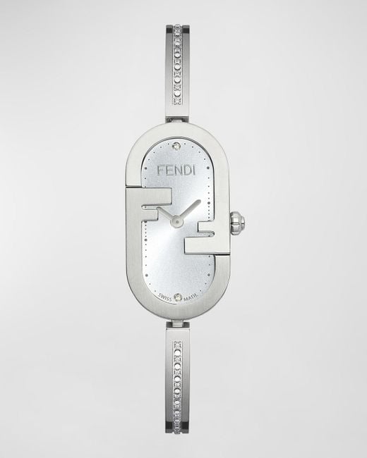 Fendi White O'Lock Vertical Oval Watch With Diamonds