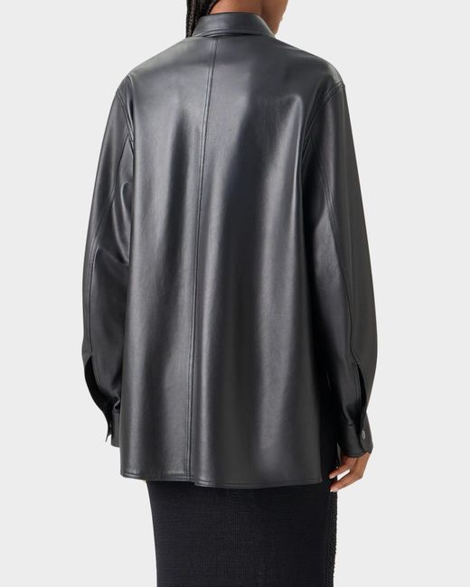 Akris Black Leather Button-Down Shirt