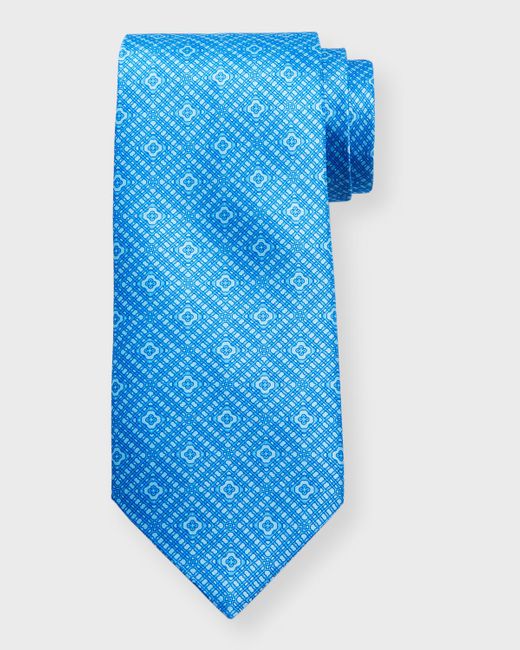 Stefano Ricci Blue Silk Medallion-print Tie for men