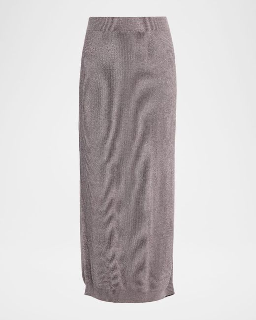 Brunello Cucinelli Gray Sparkling Cotton Rib Maxi Skirt