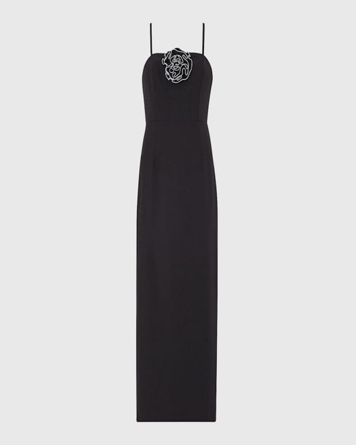 MILLY Black Allison Sleeveless Rosette Column Midi Dress