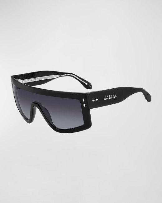 Isabel Marant Black Flat-Top Acetate Shield Sunglasses