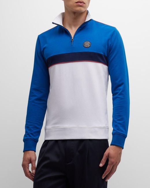 Stefano Ricci Blue Quarter-Zip Logo Sweater for men