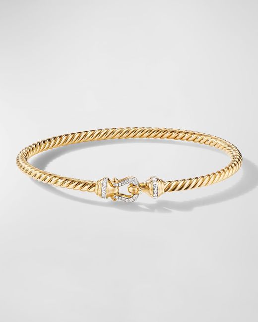 David Yurman Metallic 18k Gold Buckle Bracelet With Diamonds, Size M