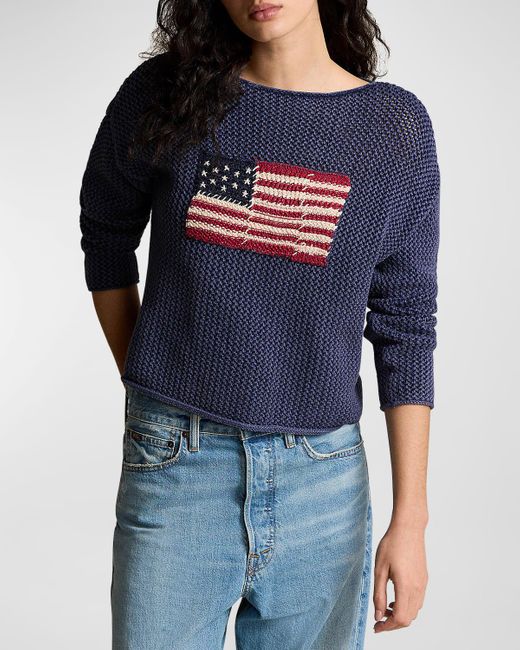 Polo Ralph Lauren Blue Flag Pointelle Cotton-Linen Sweater