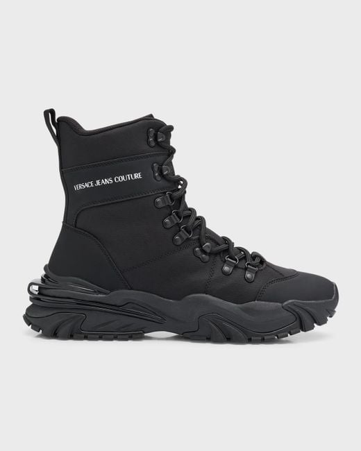 Versace Black Trail Trek Mixed Leather High-Top Sneakers for men