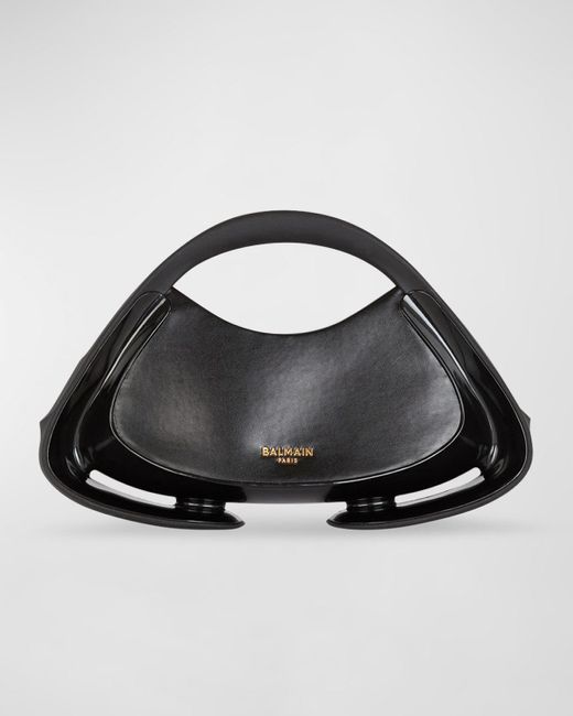 Balmain Black Jolie Madame Medium Top-handle Bag In Smooth Polyurethane