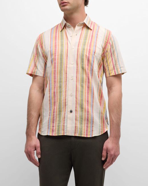 Original Madras Trading Co. Natural Lax Striped Short-Sleeve Button-Front Shirt for men