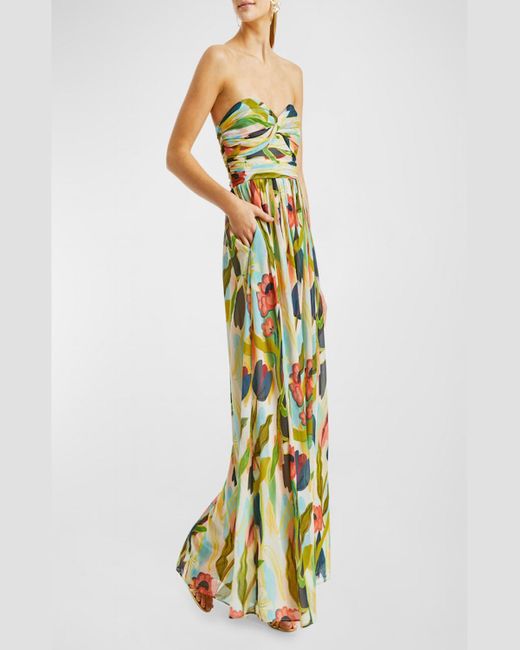 mestiza Multicolor Soledad Strapless Floral-Print Gown