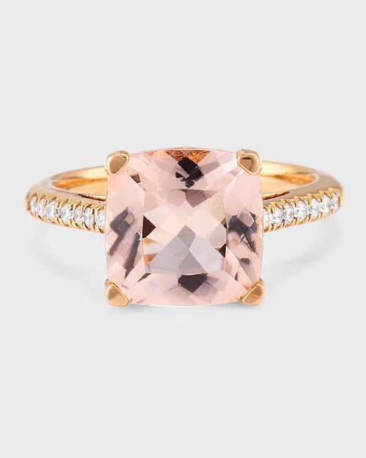Lisa Nik Pink 18k Rose Gold Cushion Morganite And Diamond Ring, Size 6