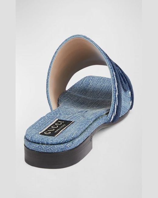 Gucci Blue Jane Logo Denim Slide Sandals