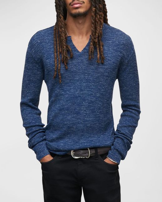 John Varvatos Blue Travis V-neck Henley Shirt for men