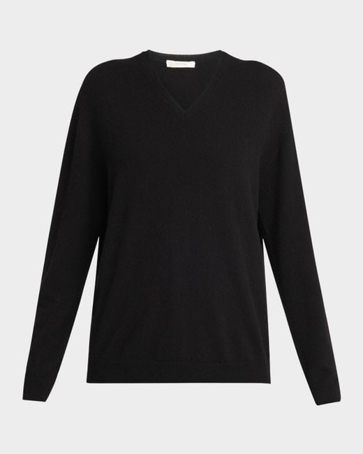 The Row Black Isaora V-Neck Cashmere Sweater