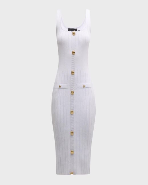 retroféte White Laney Metallic Knit Midi Bodycon Dress