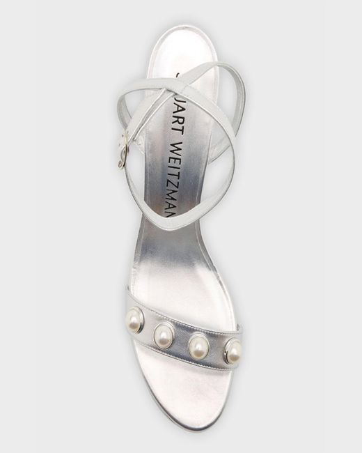 Stuart Weitzman Natural Nearlybare Metallic Pearly Ankle-Strap Sandals