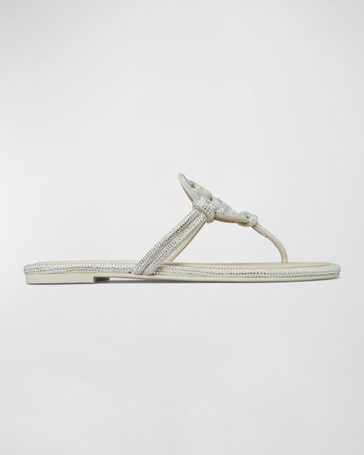 Tory Burch White Miller Pave Logo Thong Sandals