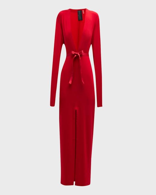 Norma Kamali Red V-Neck Center Front Slit Gown