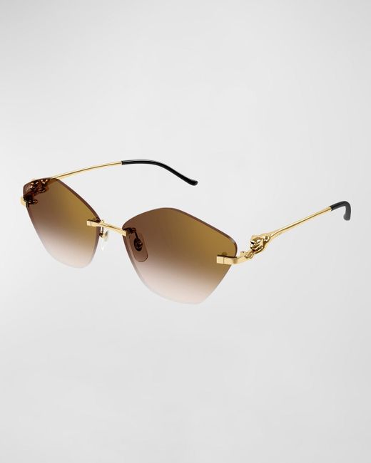 Cartier White Rimless Metal Alloy Butterfly Sunglasses