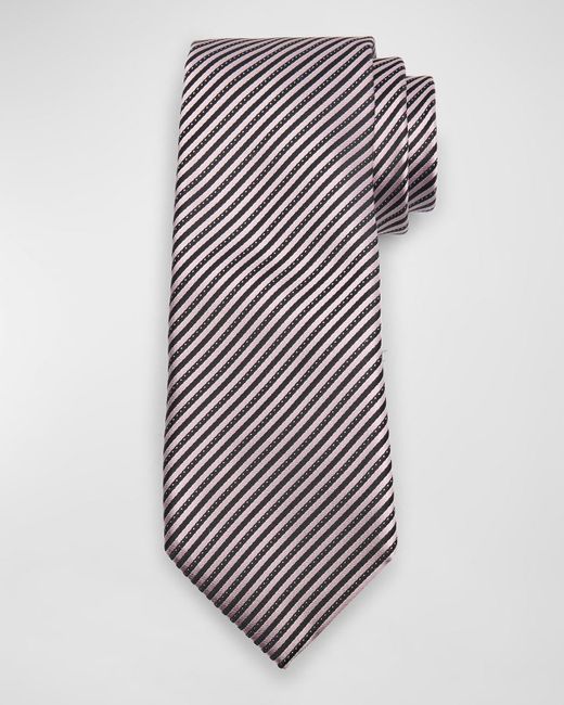Zegna White 100 Fili Mulberry Silk Stripe Tie for men