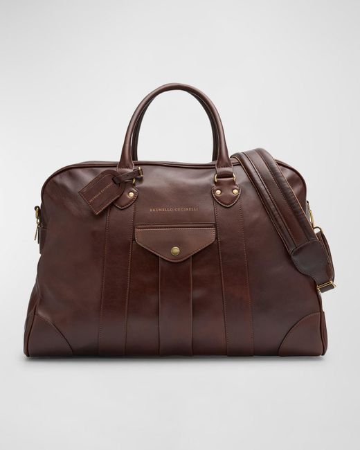 Brunello Cucinelli Brown Leather Travel Bag for men