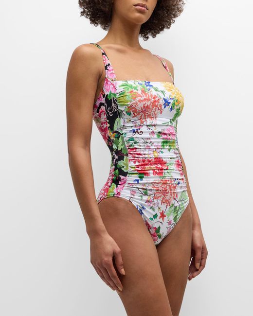Johnny Was Red Metalli Mix Ruched One-Piece Swimsuit