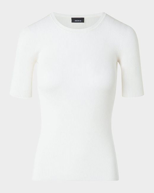 Akris White Ribbed Seamless Crewneck Sweater