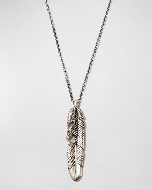 John Varvatos Metallic Raven Feather Pendant Necklace W/ Diamonds for men