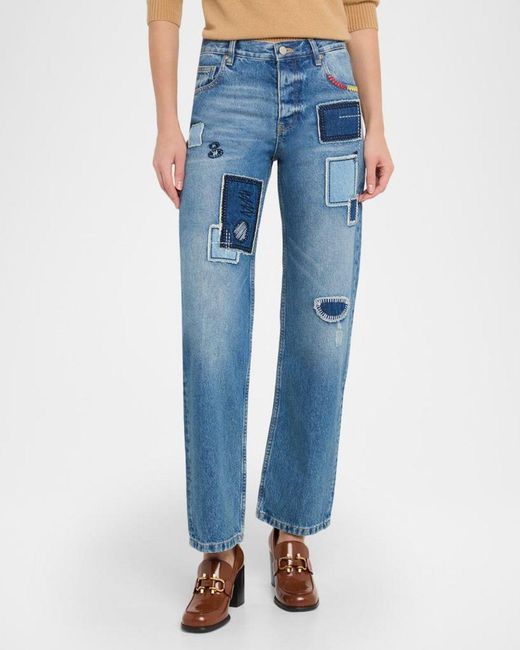 Marc Jacobs Blue Straight-Leg Patchwork Jeans