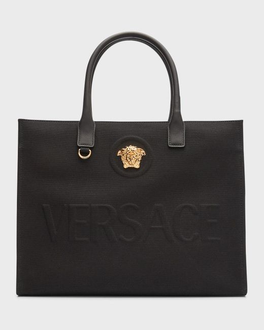 Versace Black La Medusa Logo Canvas Tote Bag