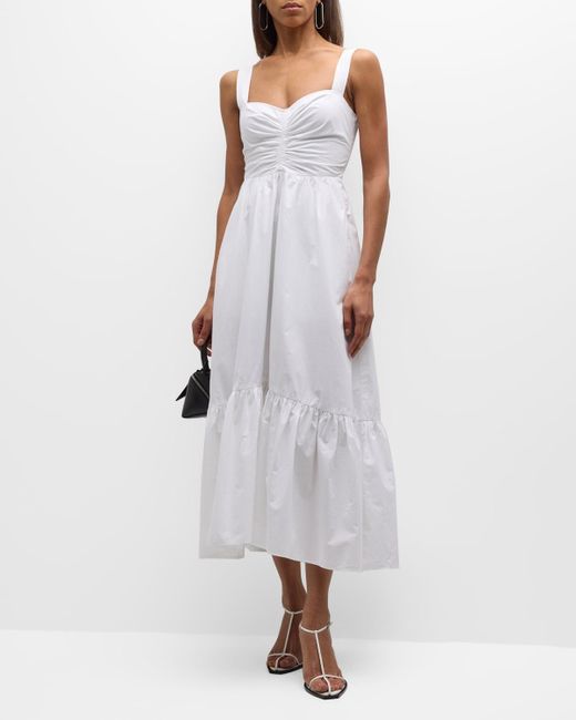 A.L.C. White Lilah Ii Ruched Cotton A-Line Midi Dress