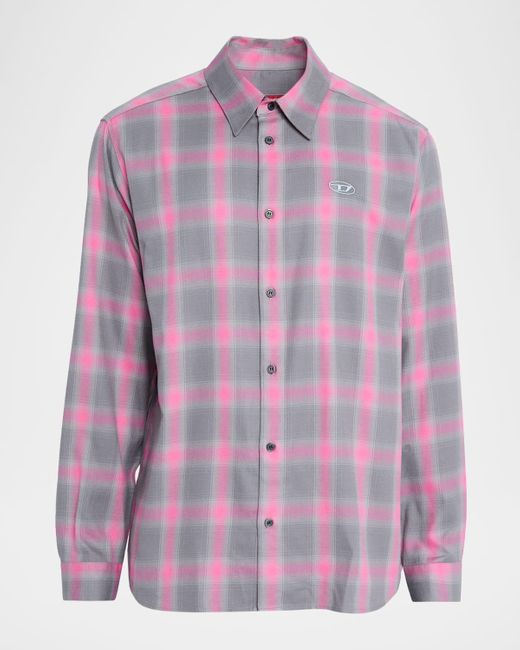 DIESEL Pink S-Simply-Check-Hgbt Button-Down Shirt for men