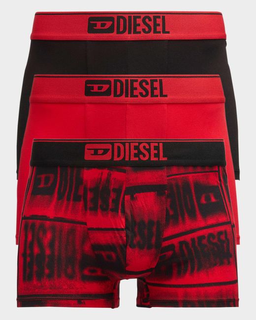 DIESEL Red Damien Multi-Graphic 3-Pack Boxer Briefs for men