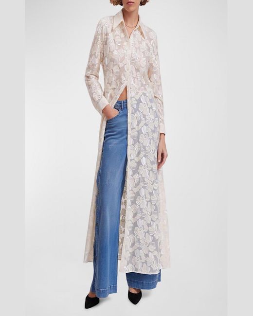 Anne Fontaine Multicolor Adelie Sheer Floral-Embroidered Maxi Shirtdress