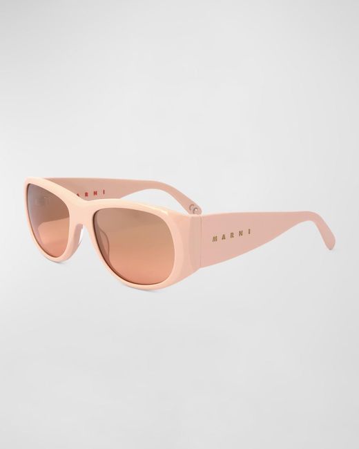 Marni Pink Logo Acetate Wrap Sunglasses