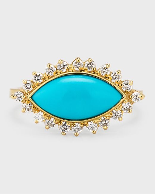 Jennifer Meyer Blue 18k Turquoise Marquise Ring With Diamonds