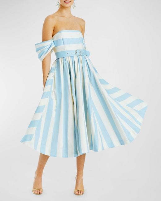 mestiza Blue Odette Striped Off-Shoulder Midi Dress