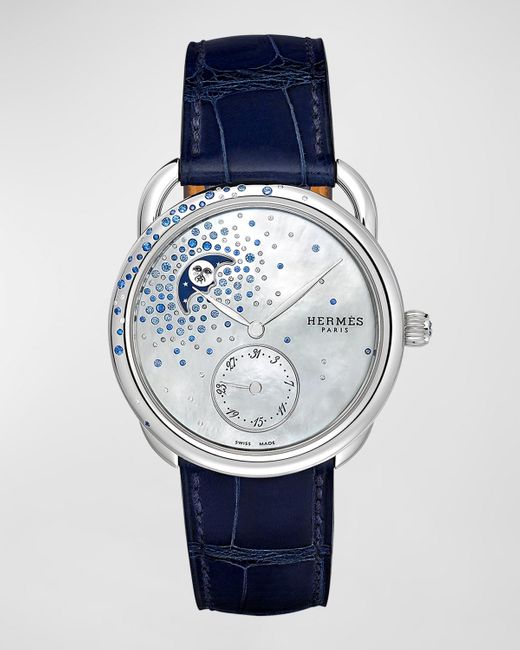 Hermès Blue Arceau Petite Lune Watch, Large Model, 38 Mm