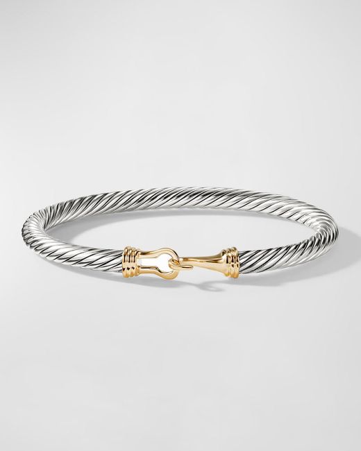 David Yurman Metallic Cable Buckle Bracelet With 14k Gold In Silver, 5mm