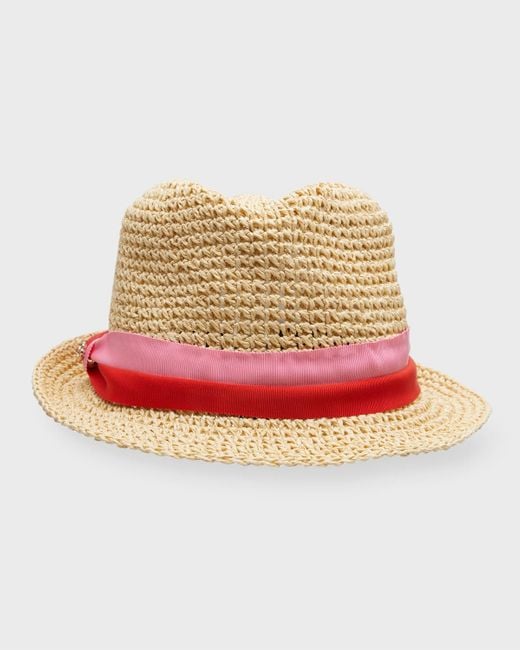 Kate Spade Natural Trilby Straw Fedora With Bicolor Band