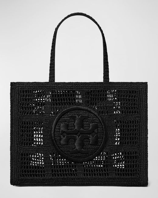 Tory Burch Black Ella Large Crochet Tote Bag