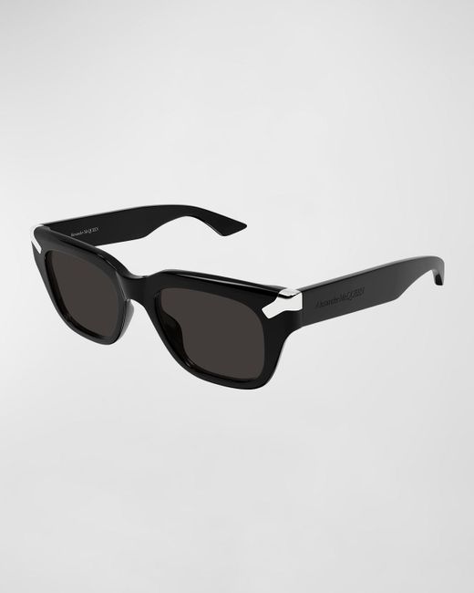Alexander McQueen Black Acetate Rectangle Sunglasses for men