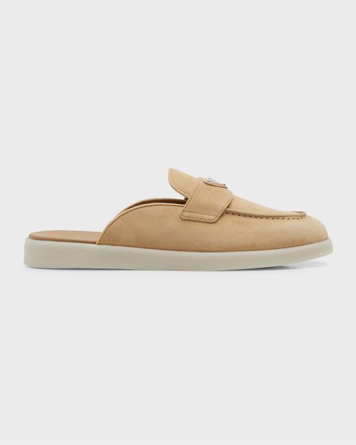 Prada Suede Casual Loafer Mules in White | Lyst