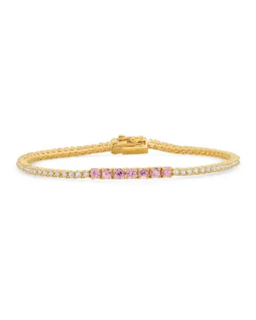 Jennifer Meyer White Yellow Gold 4-prong Diamond And Pink Sapphire Tennis Bracelet