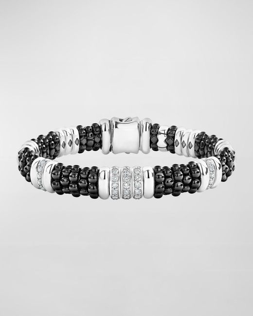 Lagos Metallic Black Caviar Diamond 3-link Bracelet