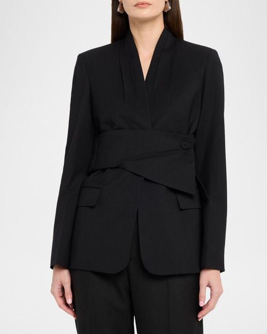 Twp Black After Five Collarless Wool Suiting Blazer