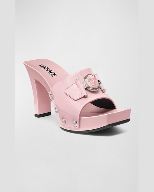 Versace Pink Medusa Leather Mule Sandals